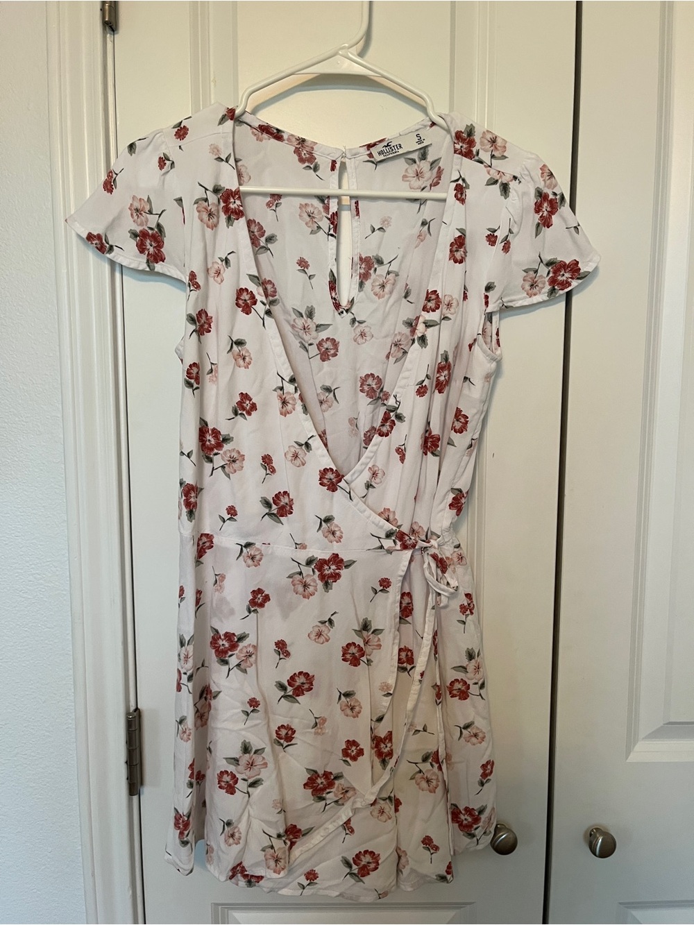 Hollister White Wrap Mini Dress Romper  with rust Floral Print